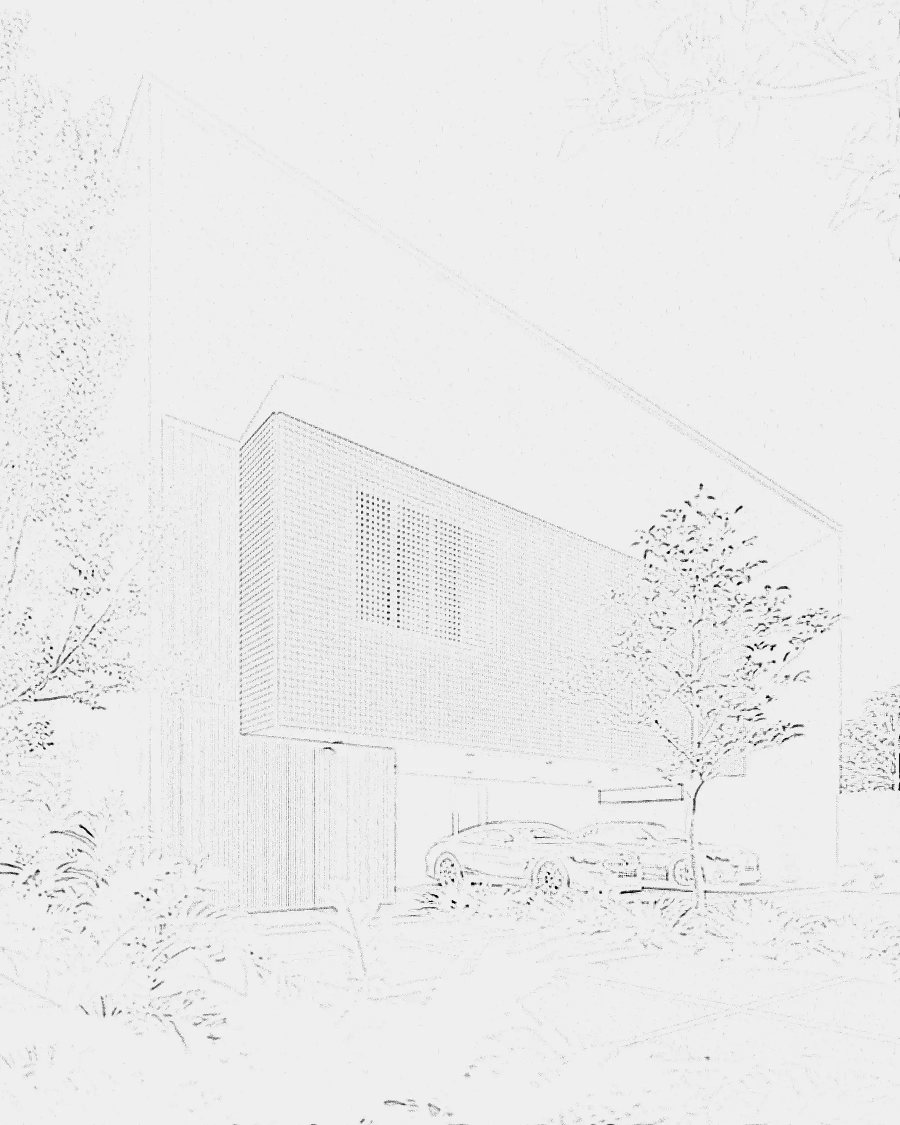 Line drawing of a modern villa facade