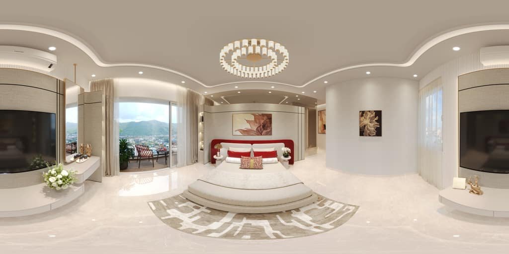 The master bedroom as a full 360° panorama